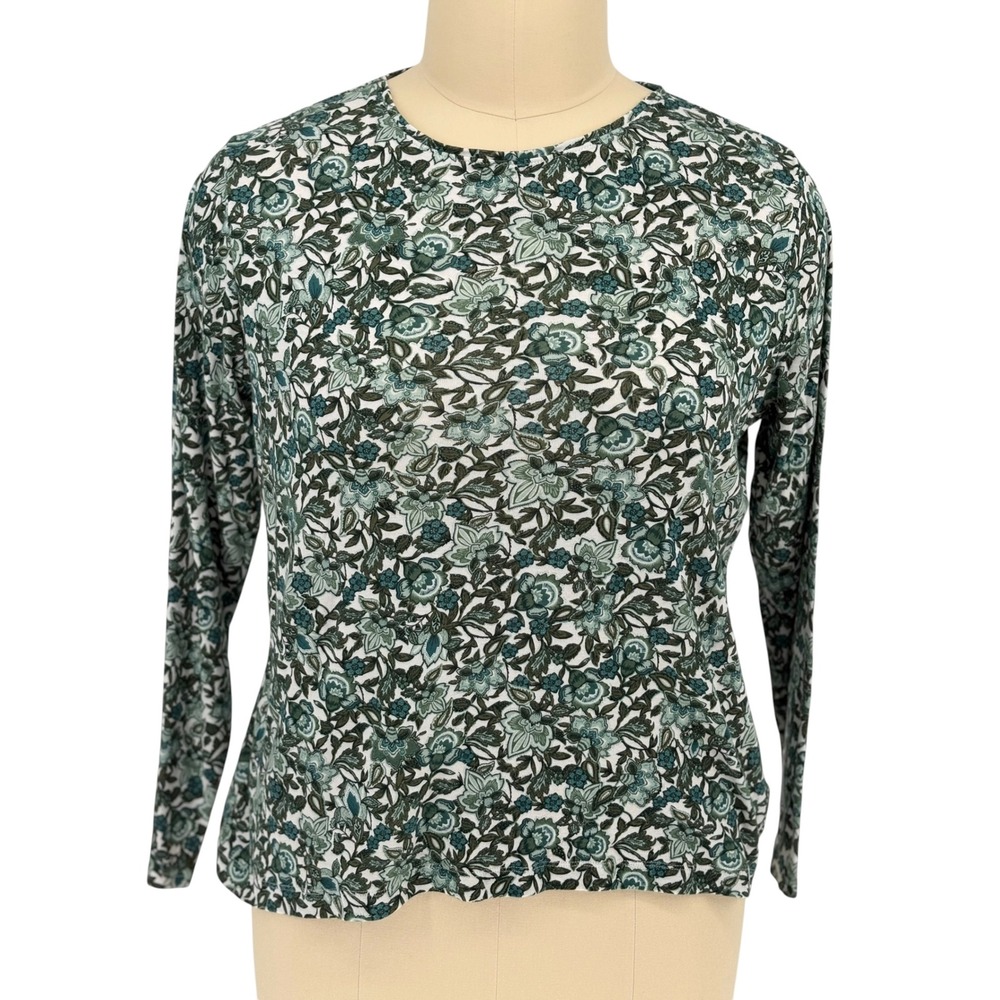 Croft & Barrow The Classic Tee Green Floral Long Sleeve 100% Cotton XXL